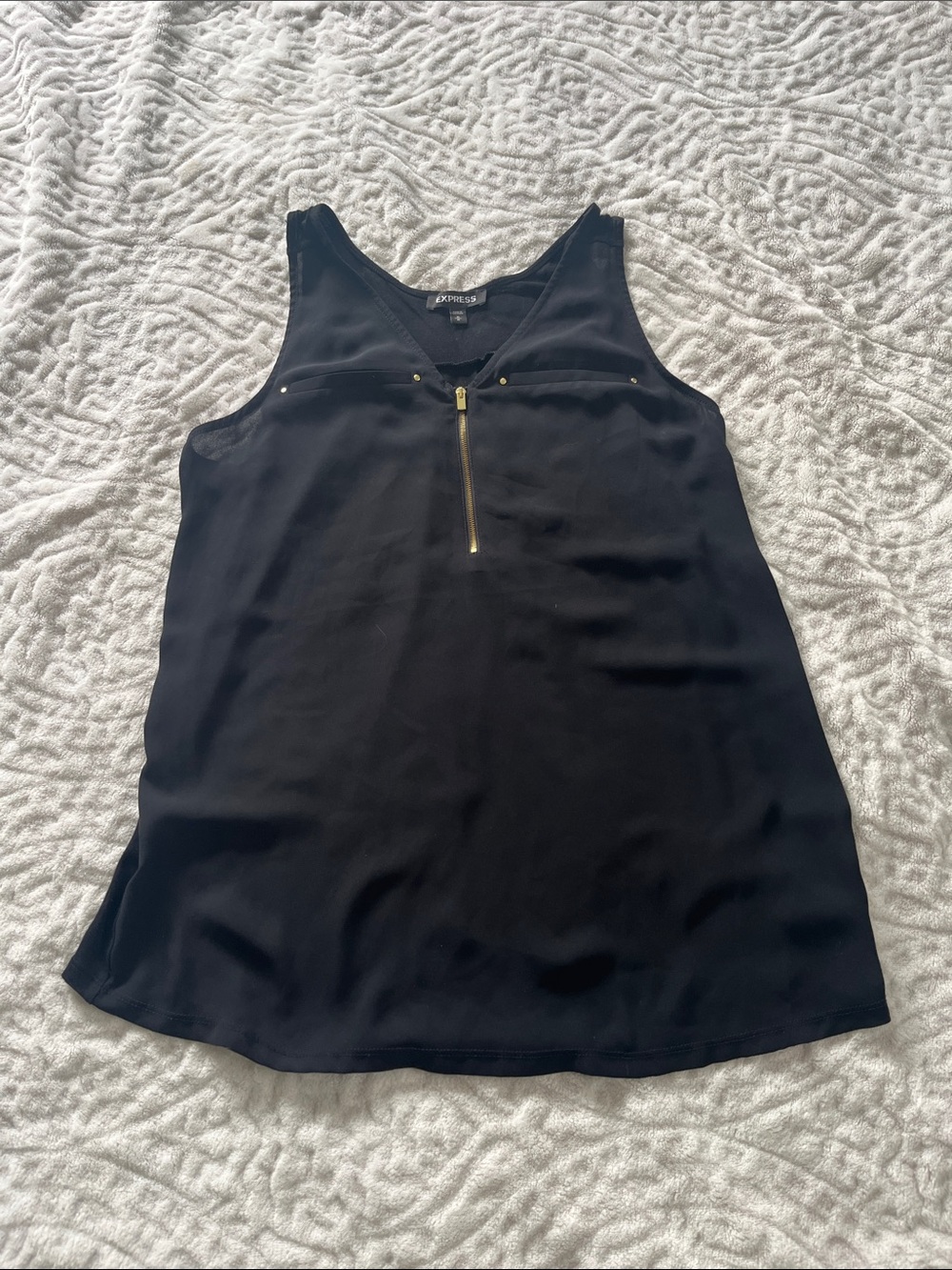 Express Black Sleeveless Zip-Front Tank with Gold Hardware